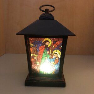 Beautiful Nativity Lantern "Stained Glass Look" VTG (2 available)